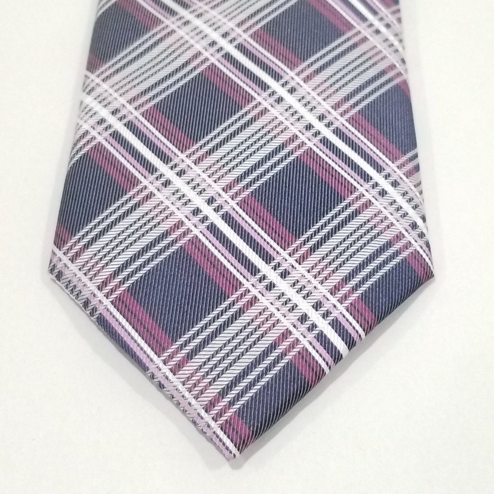 Stafford - Plaid Tie - Navy Pink and White
